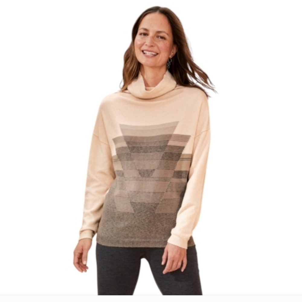 Prana Women's Cream and Gray Cowl Neck Sweater